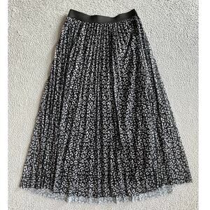 Sincerely Jules Midi Skirt Small Leopard Animal Pleated Stretch Gray Black